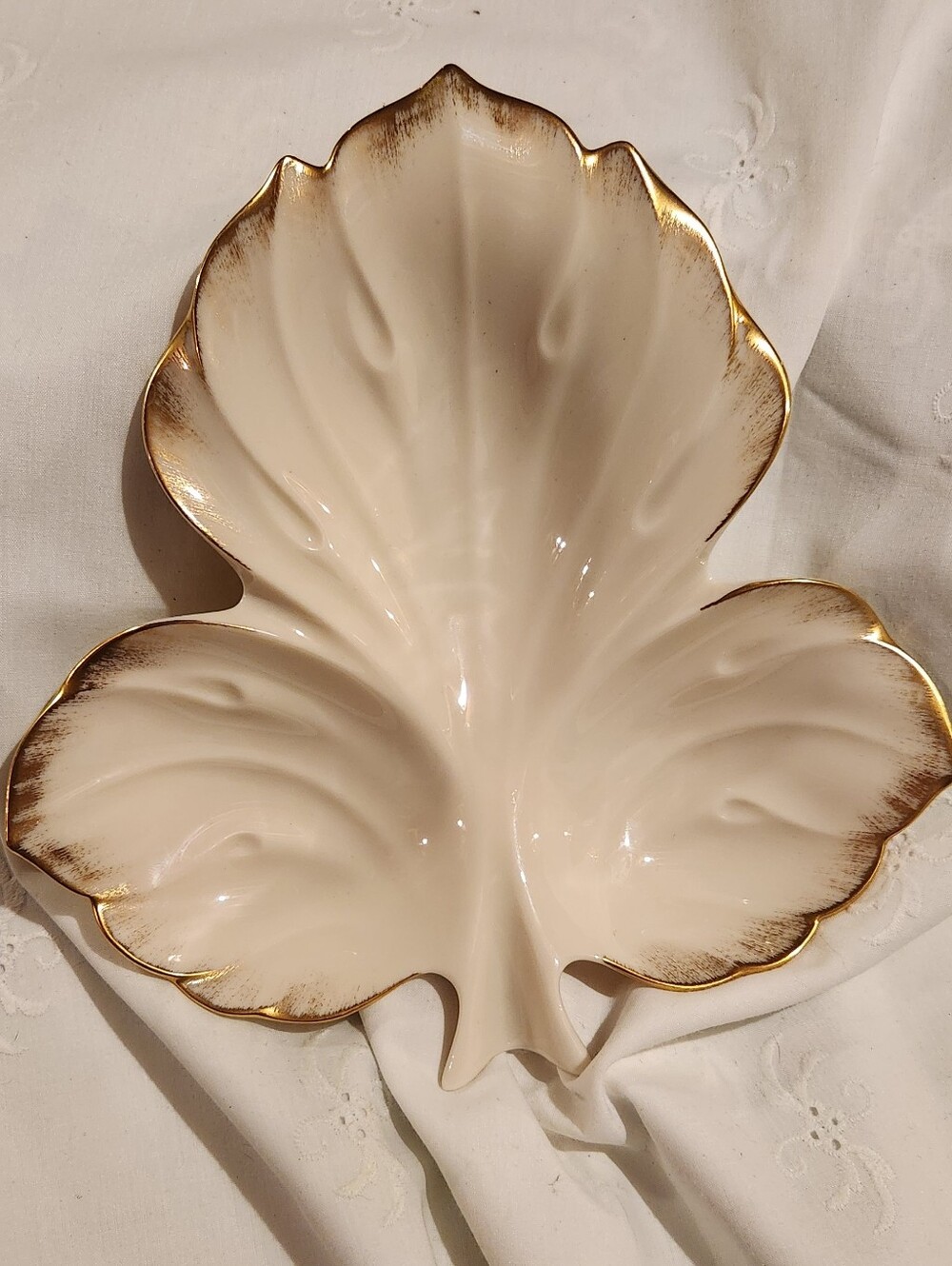 Vintage Lenox Three Point Leaf Plate Gold Edge Shading USA Mid Century Serving